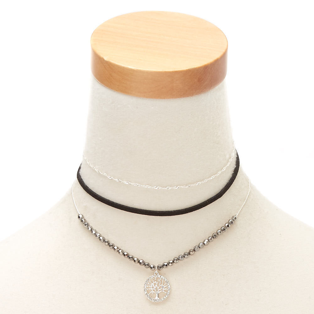 Silver Bead Tree of Life Choker Necklaces - 3 Pack,