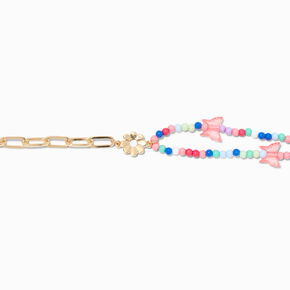 Gold-tone Daisy &amp; Butterfly Paperclip Beaded Bracelet,