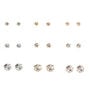 Mixed Metal Graduated Crystal Stud Earrings - 9 Pack,