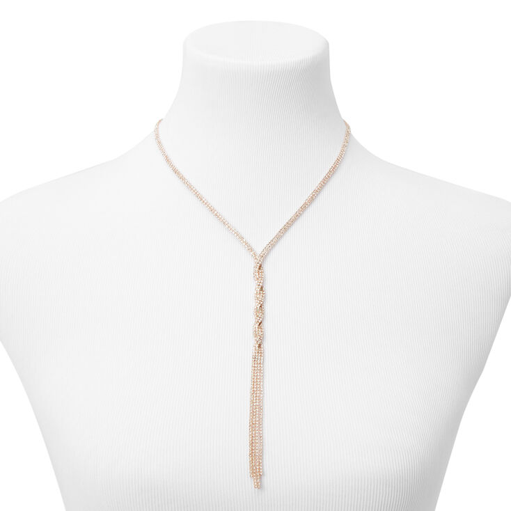 Rose Gold Braided Rhinestone Long Necklace,