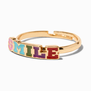 Rainbow Enameled Smile Gold Adjustable Ring,