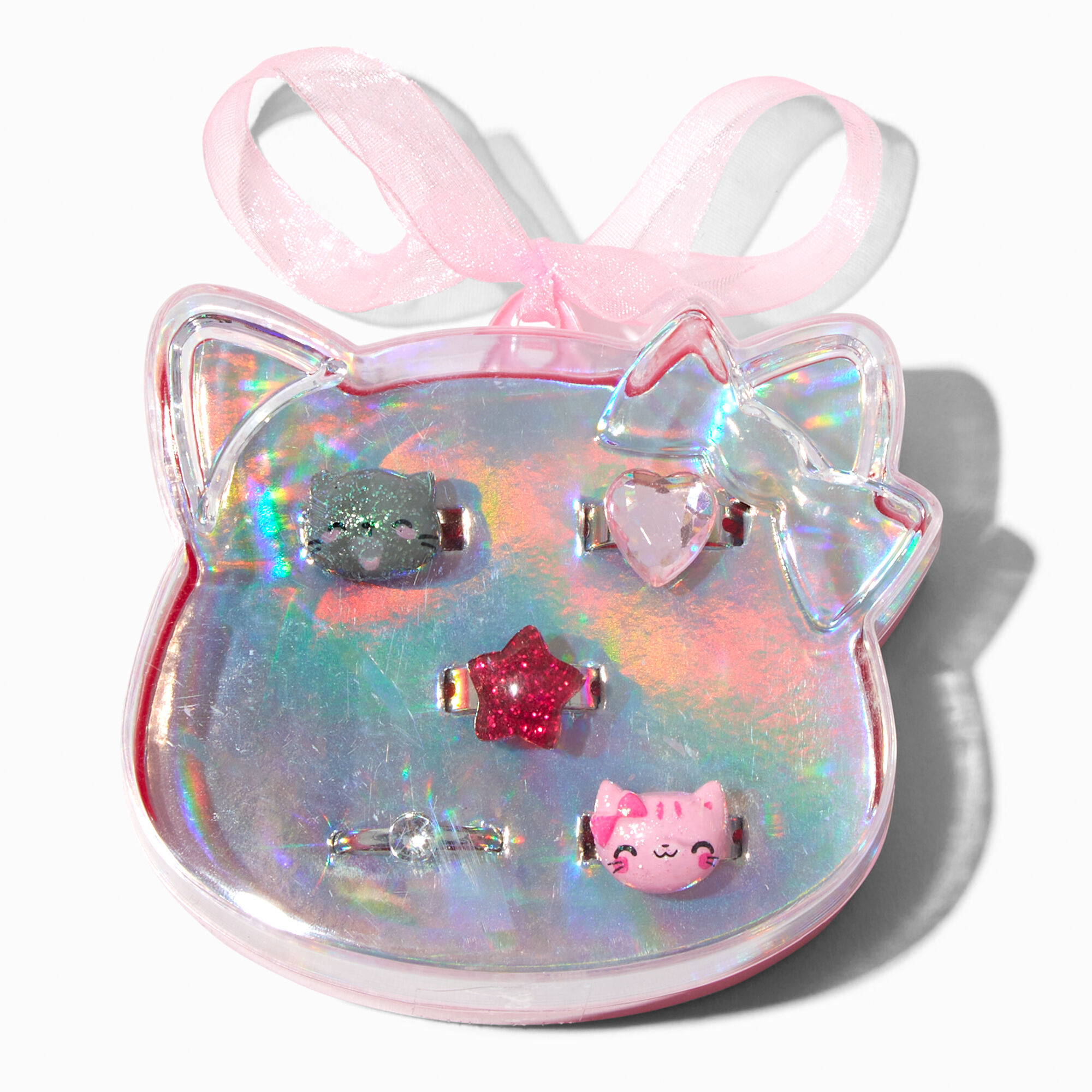 Claire's Club Silver Cat Box Rings - 5 Pack,