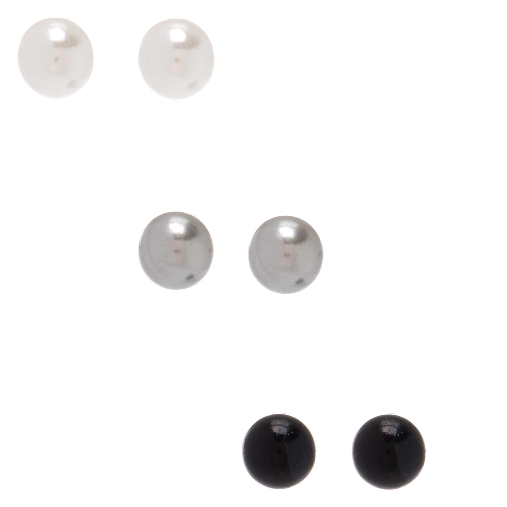 View Claires Tone Pearl Stud Earrings 3 Pack Silver information