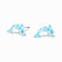 Blue Checkered Dolphin Stud Earrings,