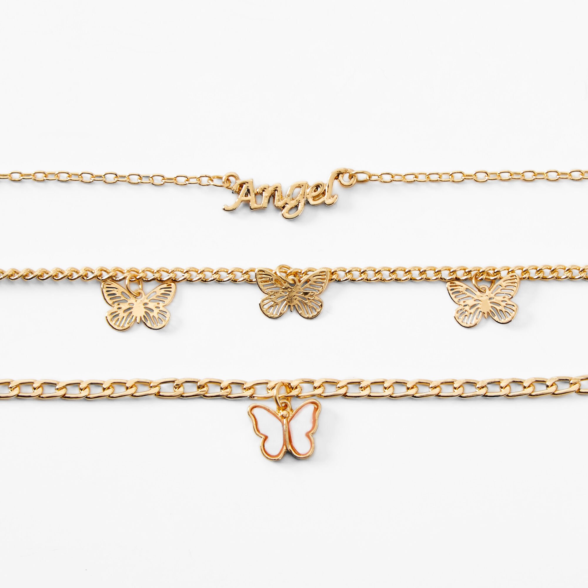 Gold-tone Butterfly & Angel Chain Bracelets - 3 Pack,