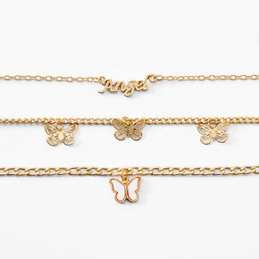 Gold Butterfly &amp; Angel Chain Bracelets - 3 Pack,