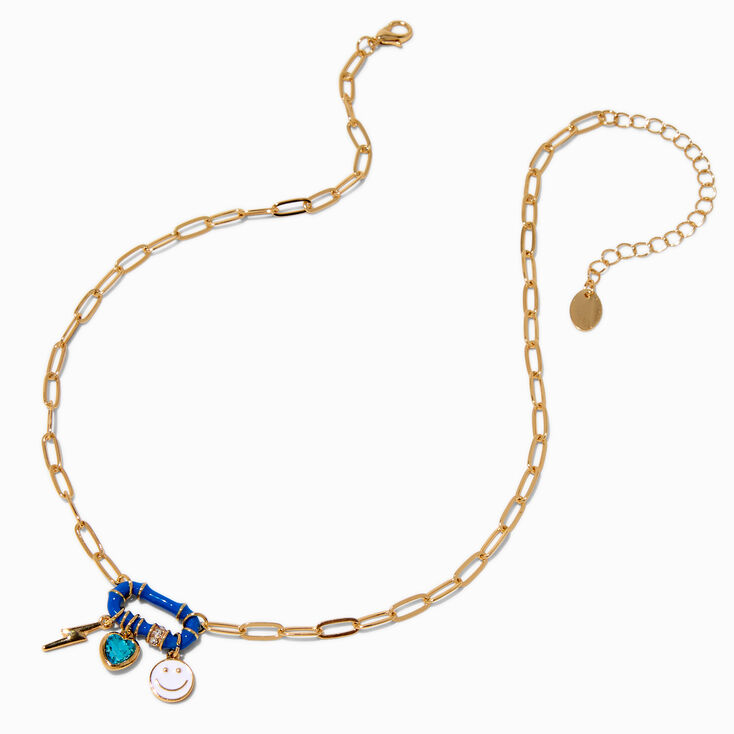Blue Oval Carabiner Cluster Charm Pendant Necklace,