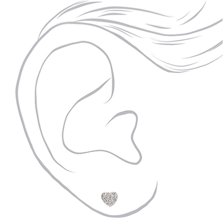 Silver Crystal Stud Earrings - 6 Pack,