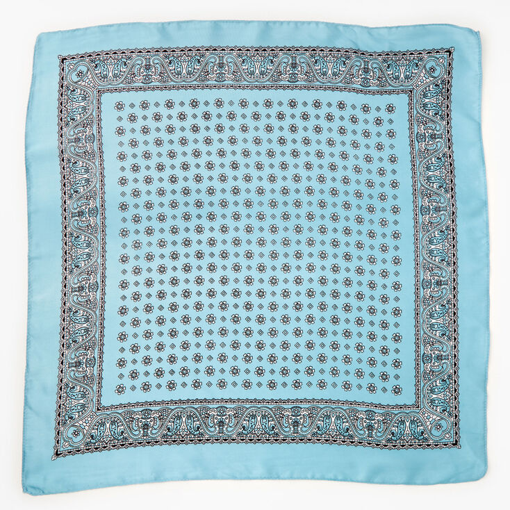 Bandeau bandana soyeux imprim&eacute; floral et cachemire - Bleu,