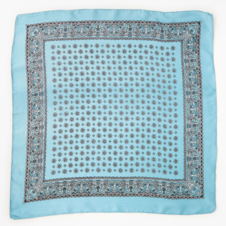 Floral Paisley Silky Bandana Headwrap - Blue,