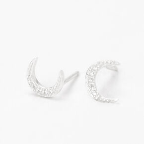 C LUXE by Claire&#39;s Sterling Silver Cubic Zirconia Crescent Moon Stud Earrings,