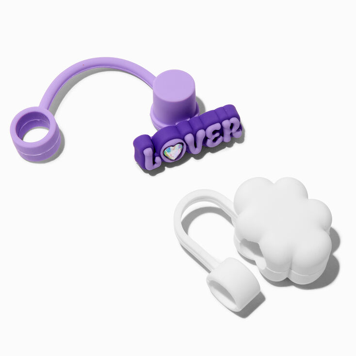 White Cloud &amp; Purple &#39;&#39;Lover&#39;&#39; Straw Covers - 2 Pack,