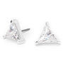 Silver Cubic Zirconia Triangle Stud Earrings - 8MM,