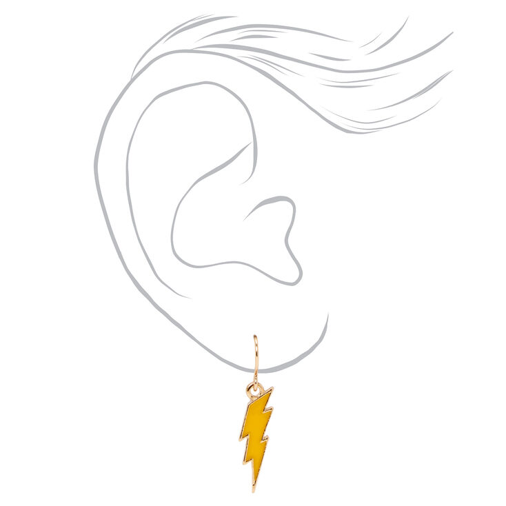 Gold 1&quot; Lightning Bolt Drop Earrings - Yellow,