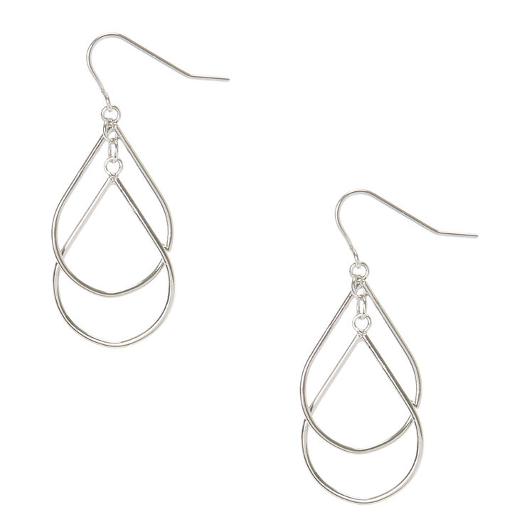 Silver 1.5&quot; Interlocking Teardrop Drop Earrings,