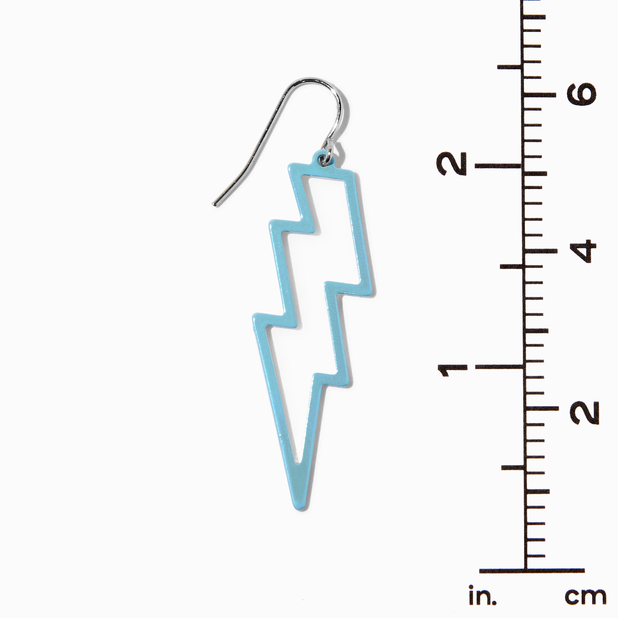 Iridescent Blue Lightning Bolt Cutout 2" Drop Earrings,