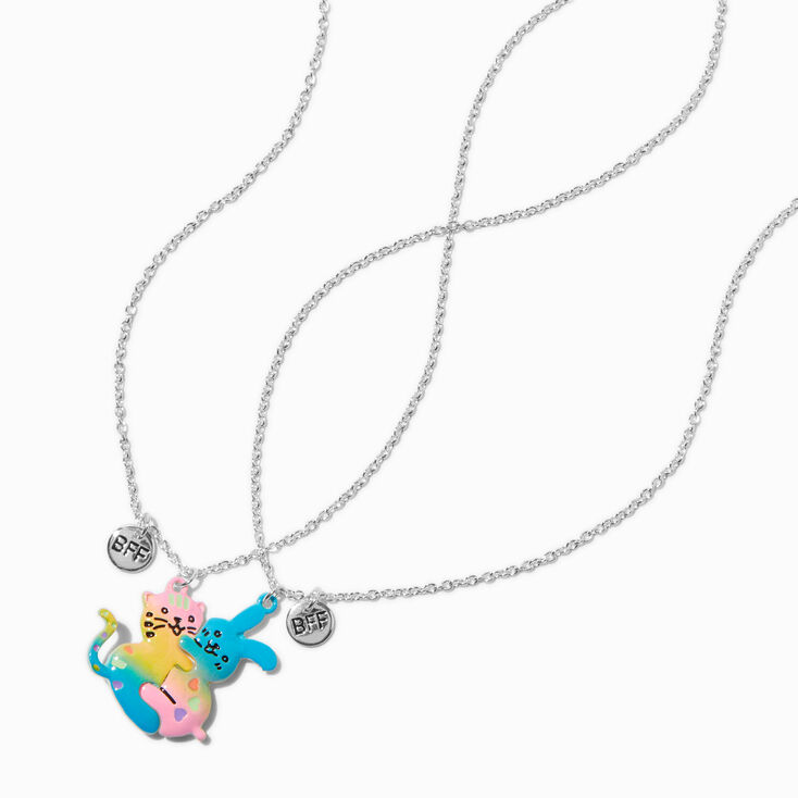 Best Friends Hugging Cat &amp; Rabbit Pendant Necklaces - 2 Pack,