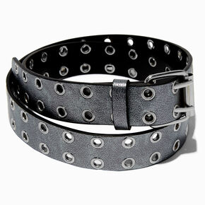 Ceinture noire avec &oelig;illets couleur argent&eacute;e,
