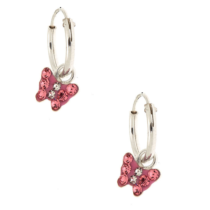 Sterling Silver Butterfly Hoop Earrings - Pink,