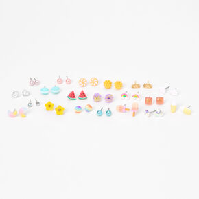 Clous d&#39;oreilles aux designs vari&eacute;s arc-en-ciel pastel - Lot de 20,