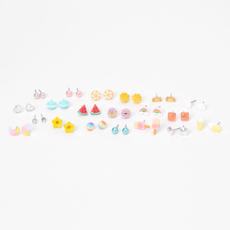 Clous d&#39;oreilles aux designs vari&eacute;s arc-en-ciel pastel - Lot de 20,