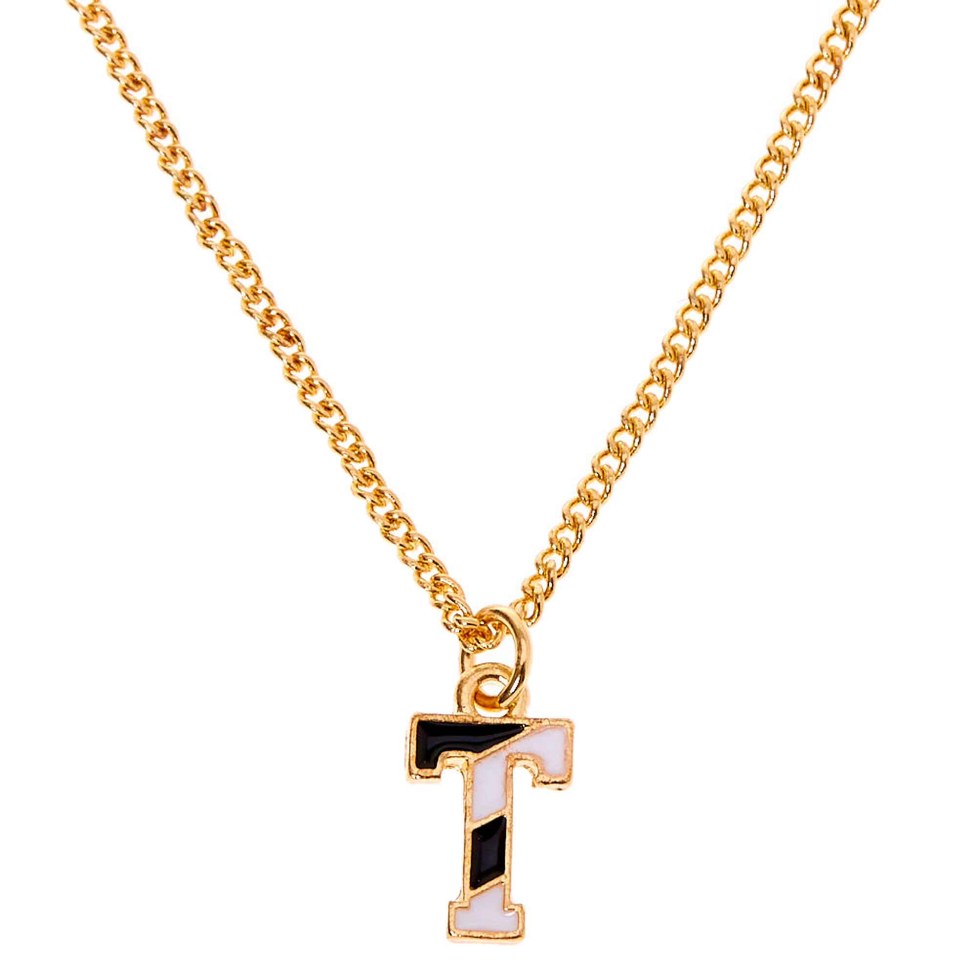 Gold Striped Initial Pendant Necklace - T | Claire's