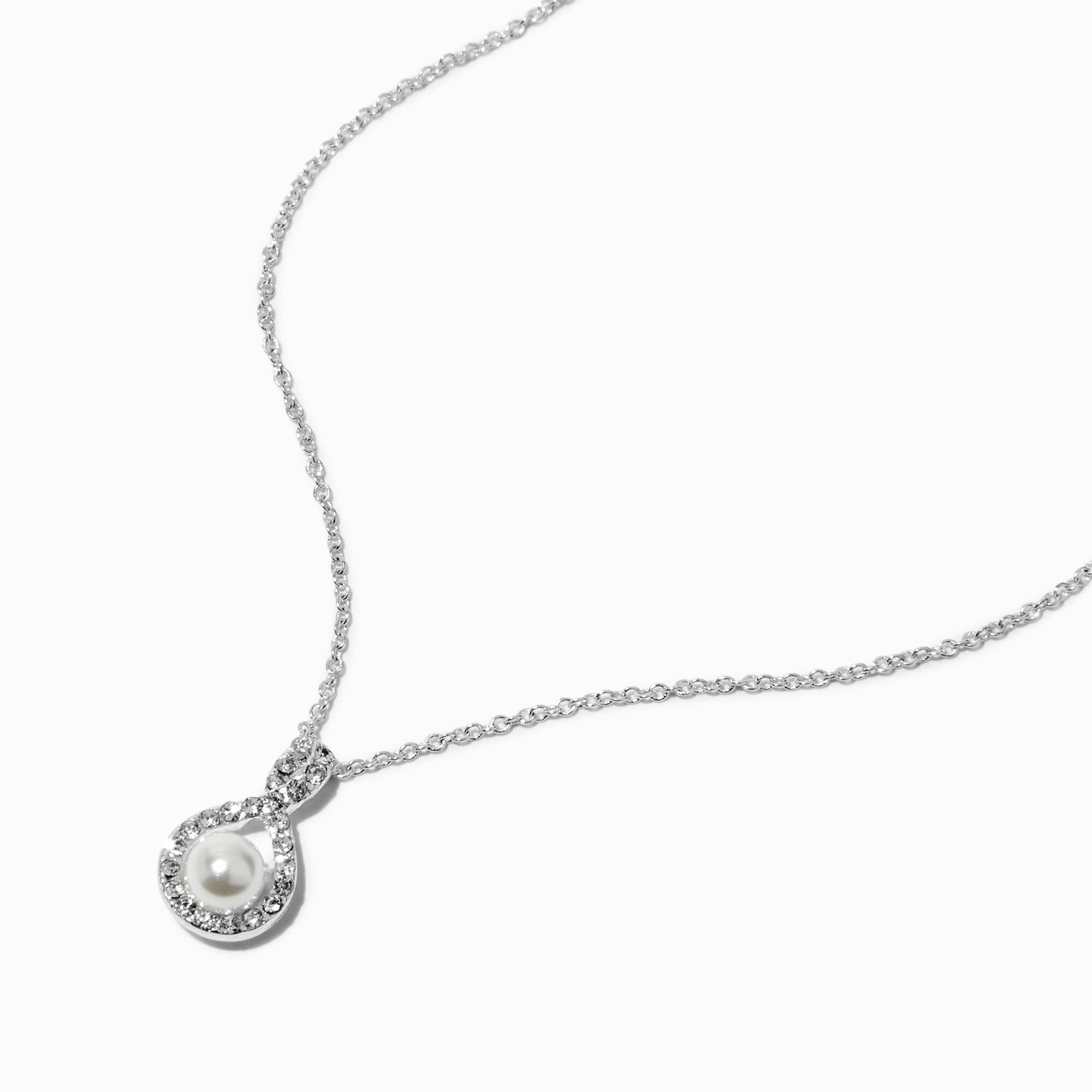 View Claires Tone Infinity Pearl Pendant Silver information