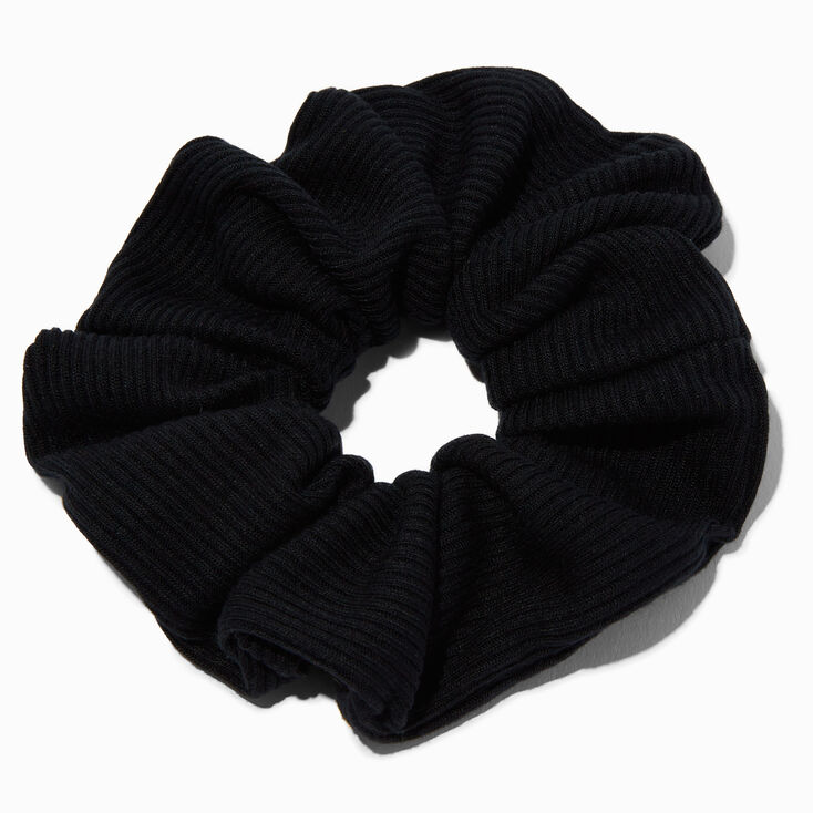 Ribbed Black Hair Scrunchie,