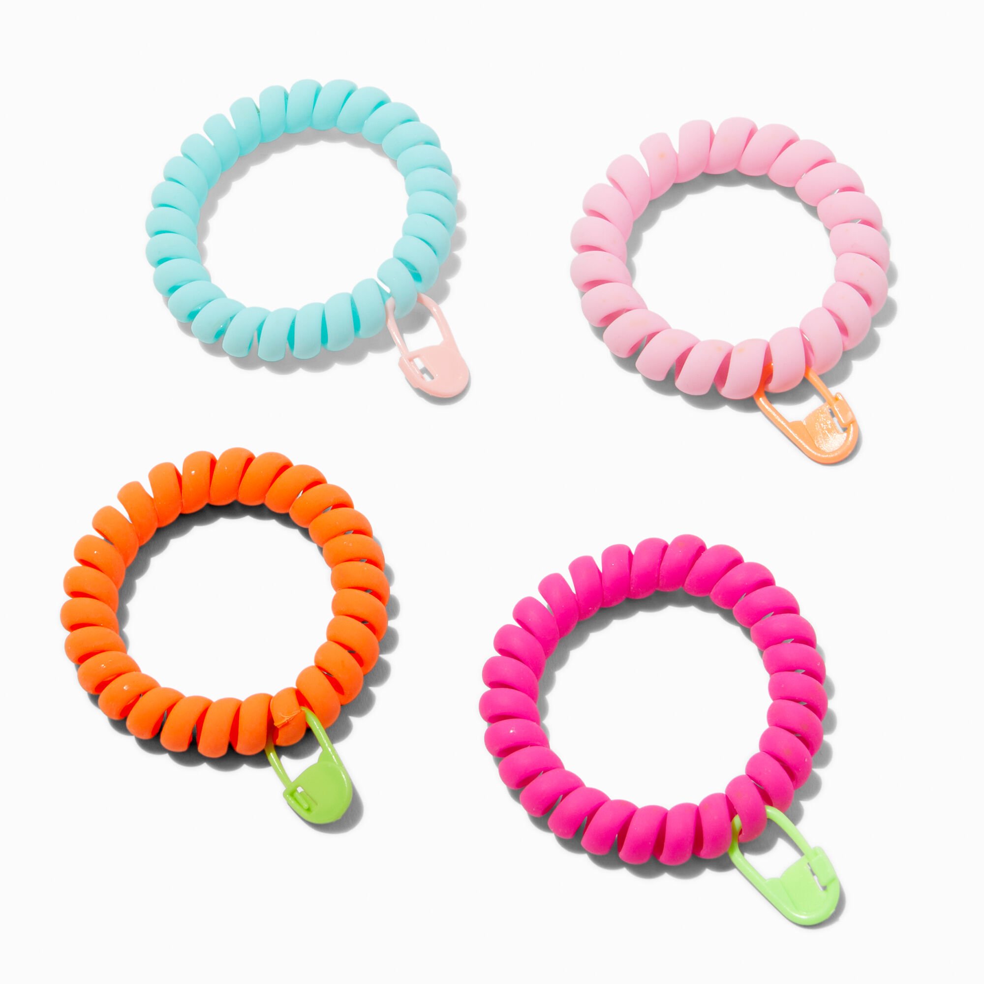 Rainbow Charm Spiral Hair Ties - 4 Pack,