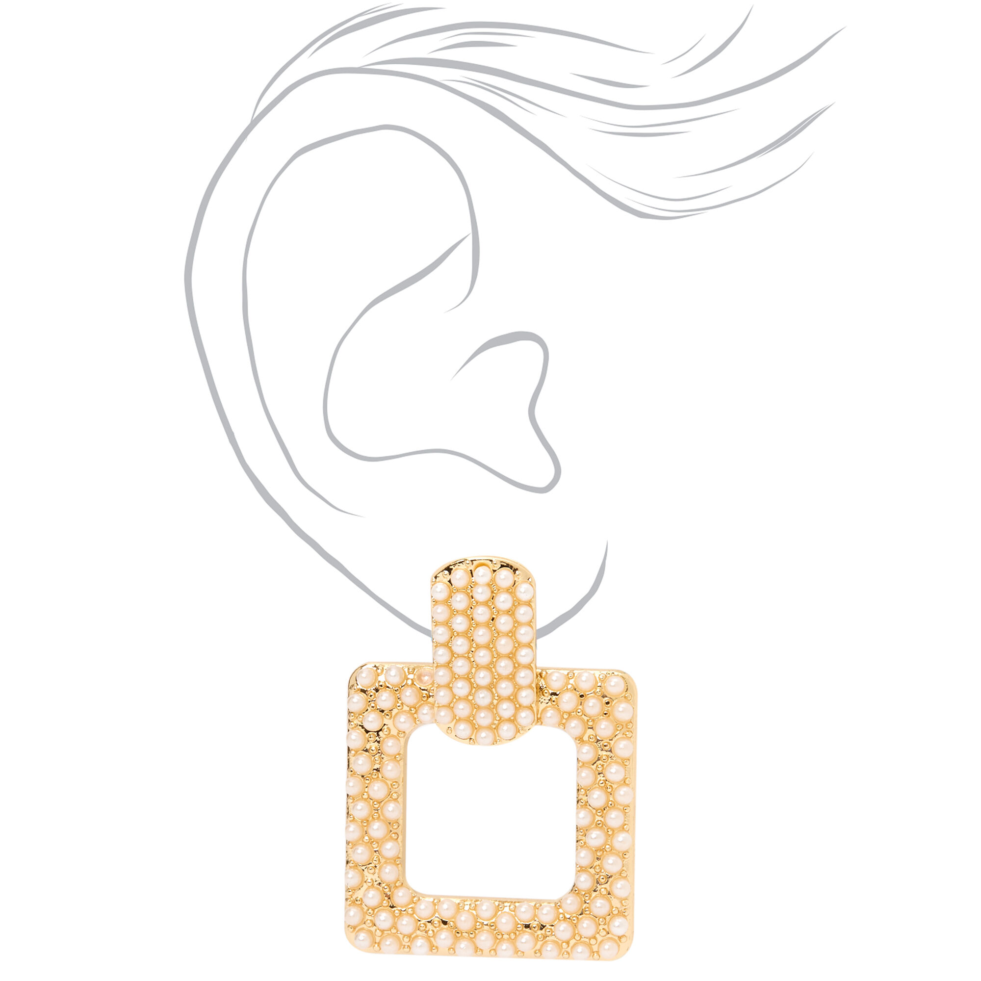 Gold 1.5" Pearl Door Knocker Drop Earrings,