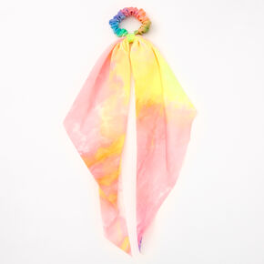 Petit chouchou foulard tie-dye arc-en-ciel pastel,