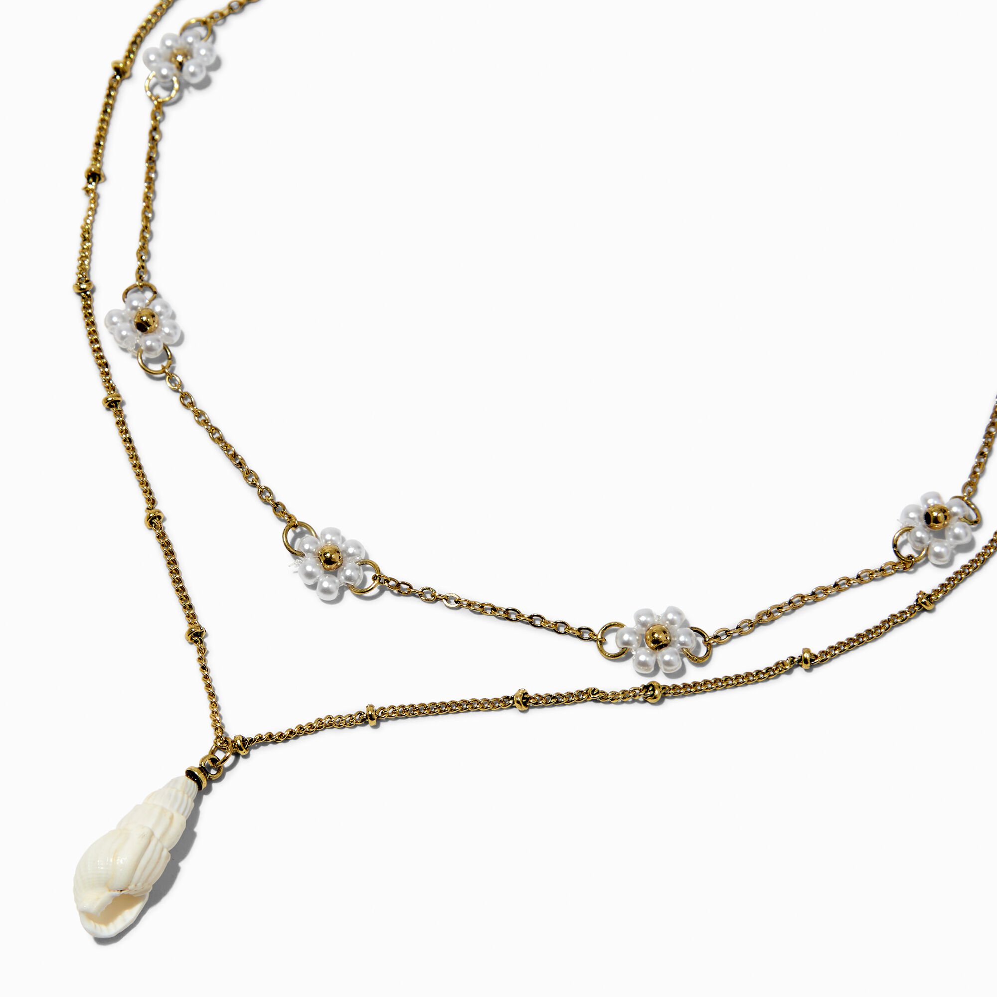 View Claires Tone Pearl Flower MultiStrand Necklace Gold information