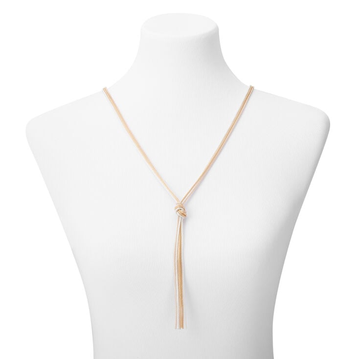 Gold &amp; Silver Knotted Chain Long Pendant Necklace,