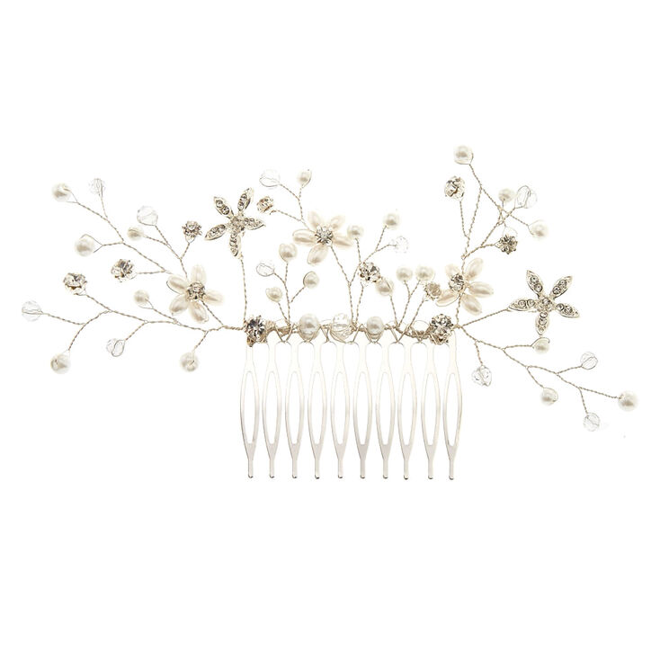 Pearl &amp; Crystal Flower Large Hair Comb,