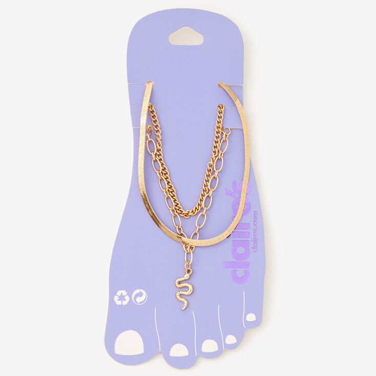 Gold Snake Charm Anklets - 3 Pack,
