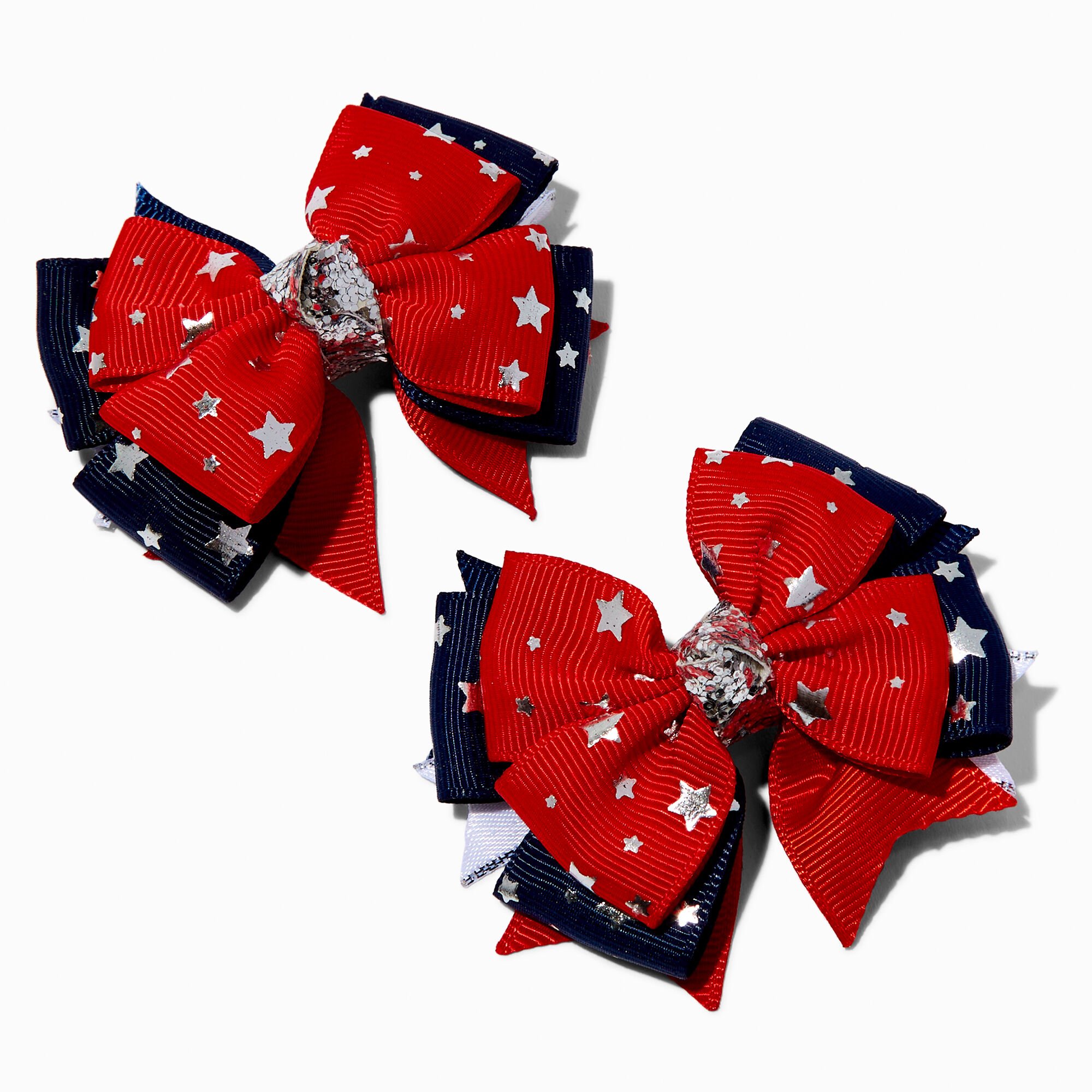 Red, White, & Blue Stars Hair Bow Clips - 2 Pack,