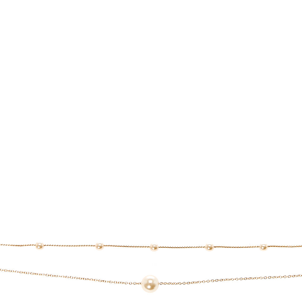 Gold Pearl Double Chain Choker Necklace,
