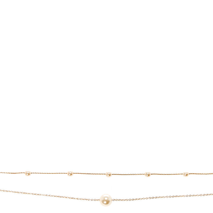 Gold Pearl Double Chain Choker Necklace,