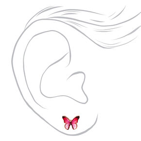 18ct Rose Gold Plated Pink Butterfly Stud Earrings,