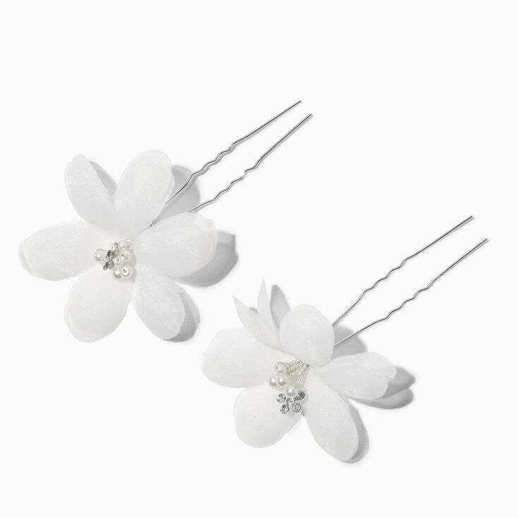 White Whimsical Flowers Hair Pins - 2 Pack,