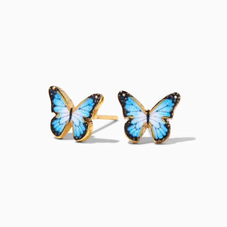 18K Gold Plated Blue Monarch Butterfly Stud Earrings,