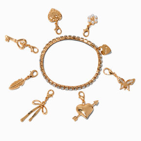 T H E M E x Claire&#39;s Gold-tone Rhinestone Cup Chain Stretch Charm Bracelet,