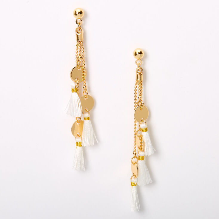 Gold 2.5&quot; Disc Tassel Drop Earrings - White,