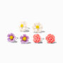 Pastel Carved Flower Stud Earrings - 3 Pack,