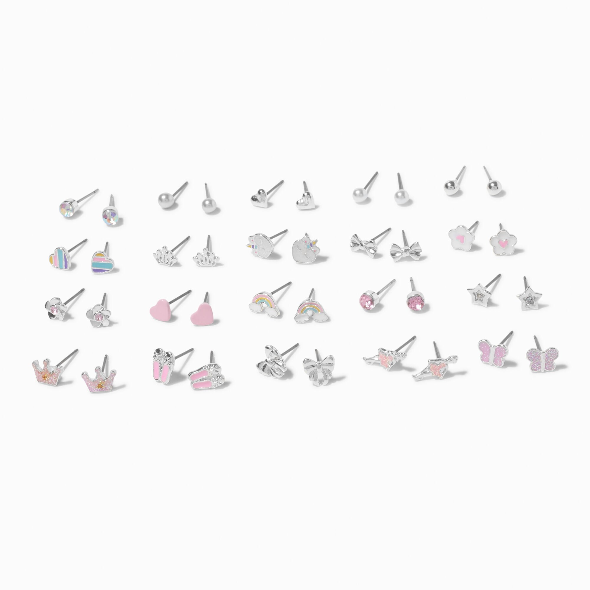 Silver-tone Ballet Stud Earrings - 20 Pack,