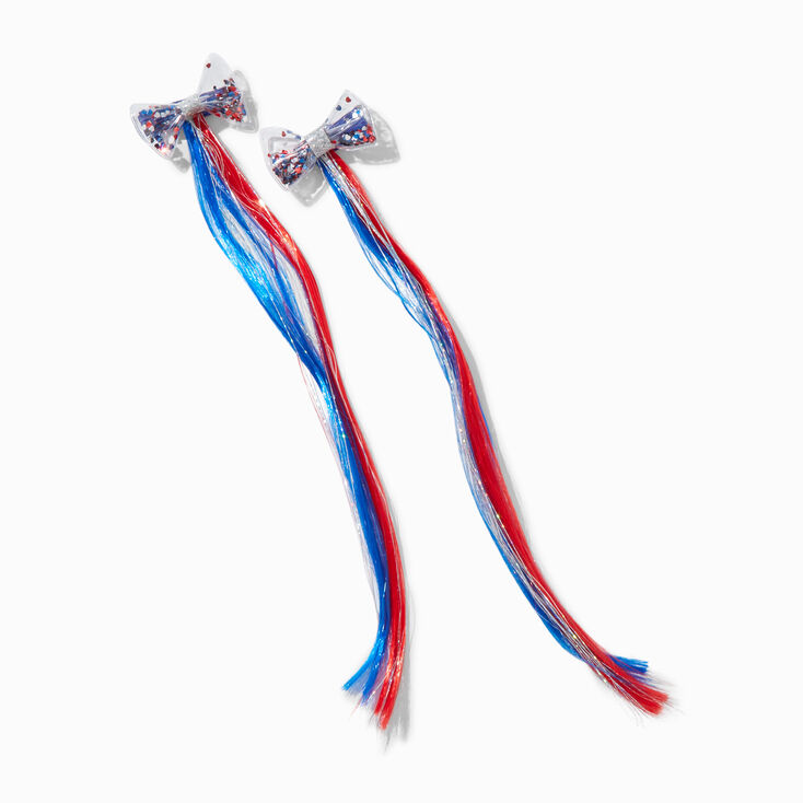 Stars &amp; Stripes Confetti Bow Faux Hair Clip In Extensions - 2 Pack,