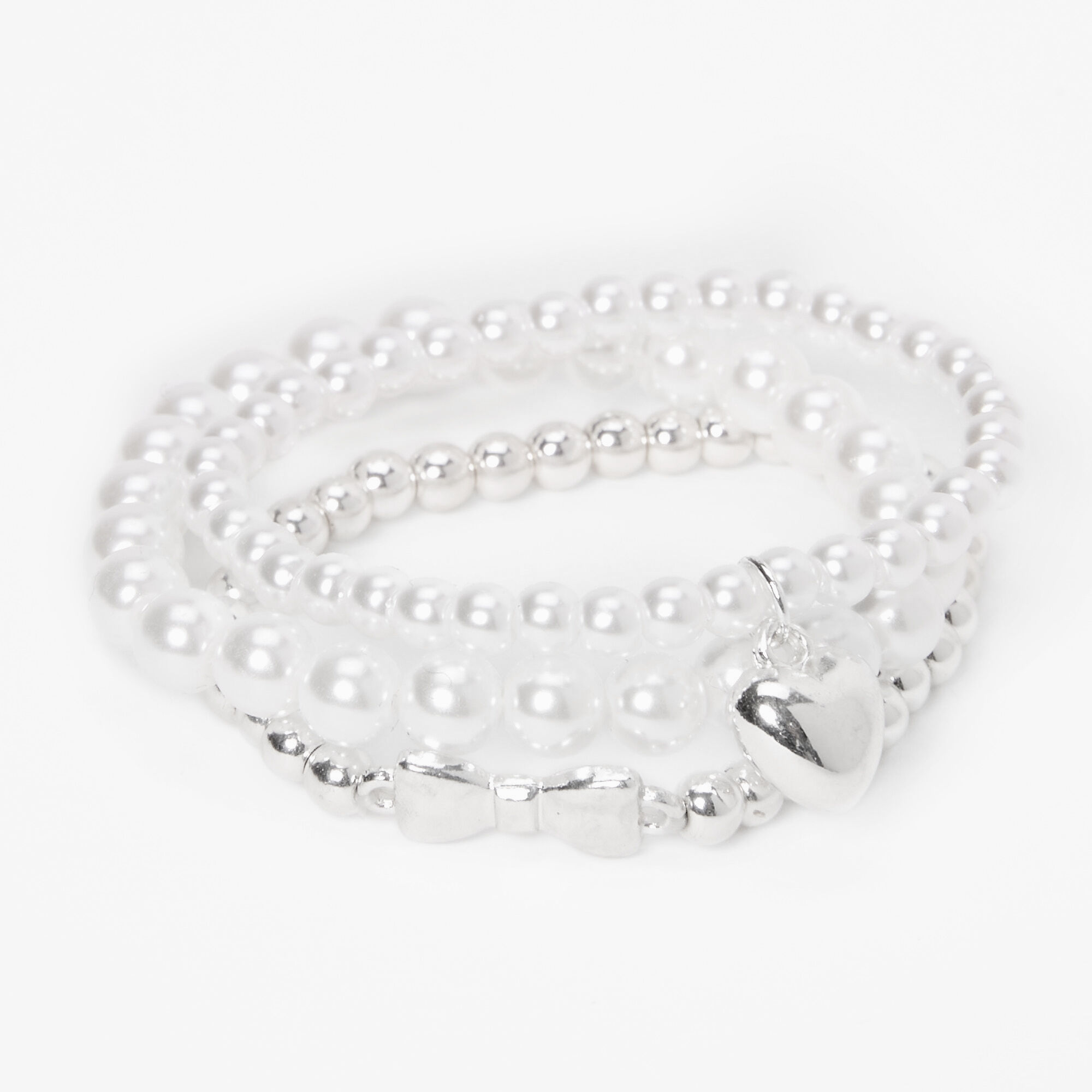 Claire's Club Silver Heart Pearl Bracelets