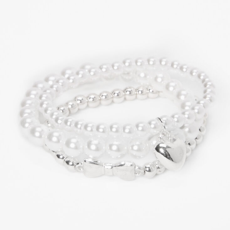 Bracelets perle d&#39;imitation c&oelig;ur couleur argent&eacute;e occasion sp&eacute;ciale Claire&#39;s&nbsp;Club &#40;lot de 3&#41;,