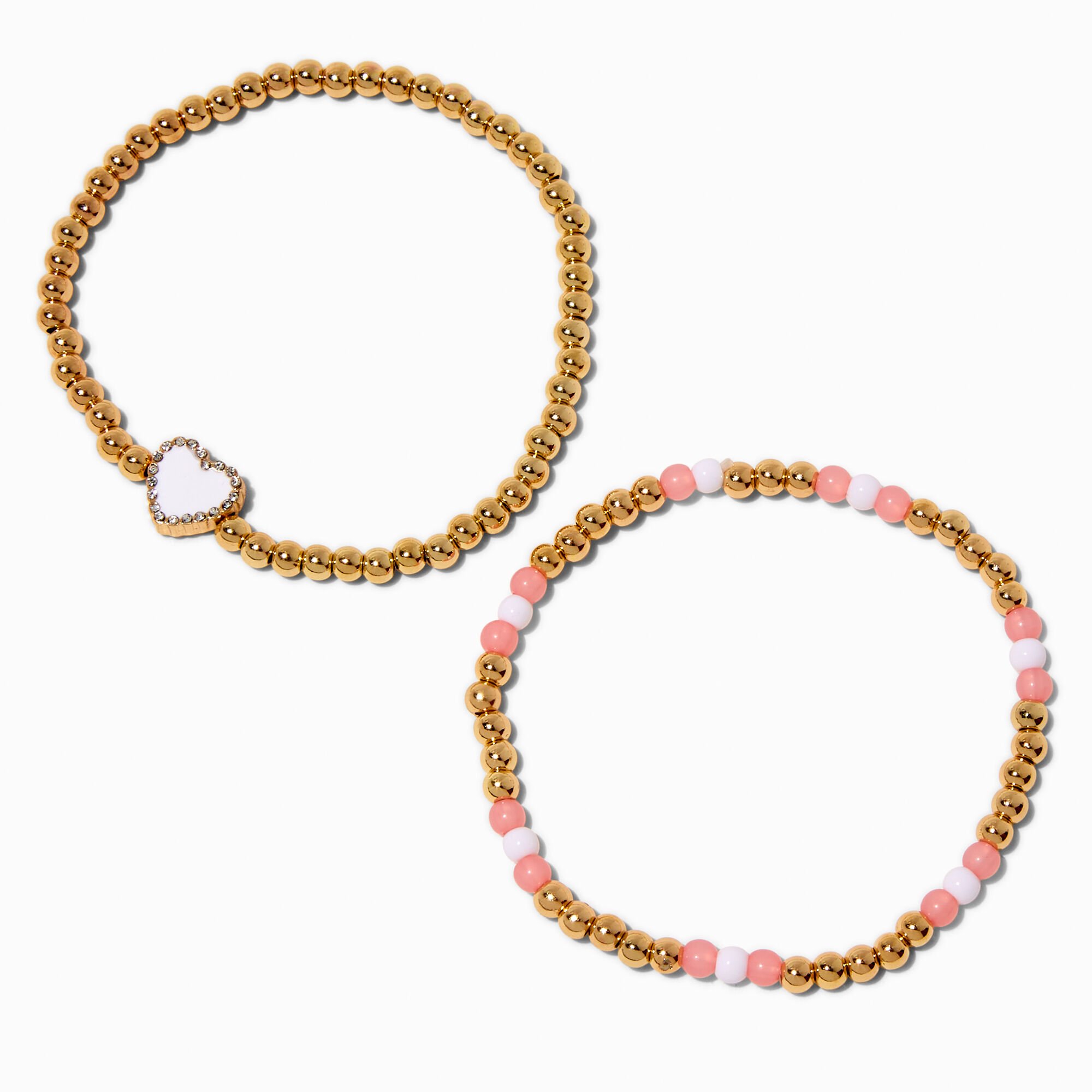Pink Pavé Crystal Heart Stretch Bracelets - 2 Pack,