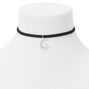 Silver Opal Crescent Moon Cord Choker Necklace - Black,